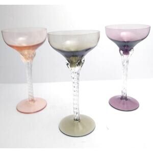 Vtg Blefeld Hand Blown Twisted Stemmed Champagne Coupes